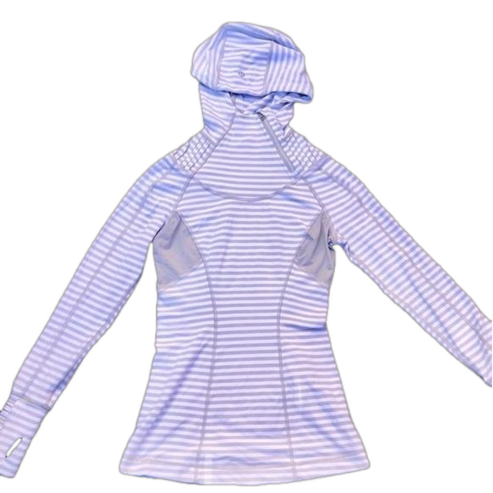 LULULEMON rare Run Back On Track Pullover Silver Spoon Narrow Bold Multi Stripe.